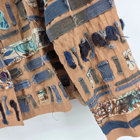 New‎ Direction Shirt Jacket XL Beige Patchwork Artsy Boho Indie Ethnic - Picture 3 of 8